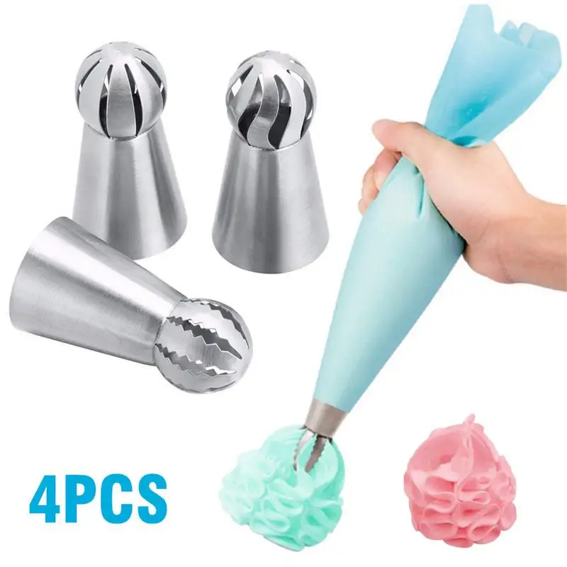 

4Pcs/set Silicone Icing Piping Cream Pastry Bag+ 3 Stainless Steel Cake Nozzle Set DIY Cake Decorating Tips Cream Cookie Mold