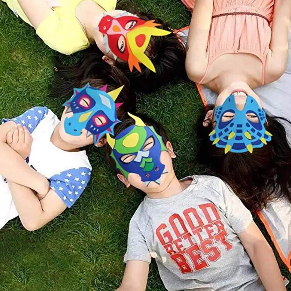

12 Pieces Of Halloween Children Felt Dragon Mask Eye Mask Boy Girl Dinosaur Party Dress Up Costume Accessories
