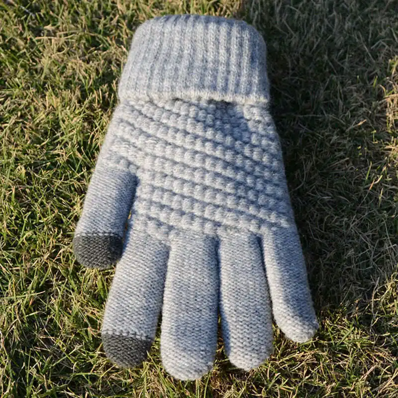 Light gray Женские зимние перчатки для сенсорного экрана женские и мужские теплые тянущиеся вязаные варежки женские вязаные крючком Luvas плотные длинные пальцевые перчатки - Цвет: Light gray