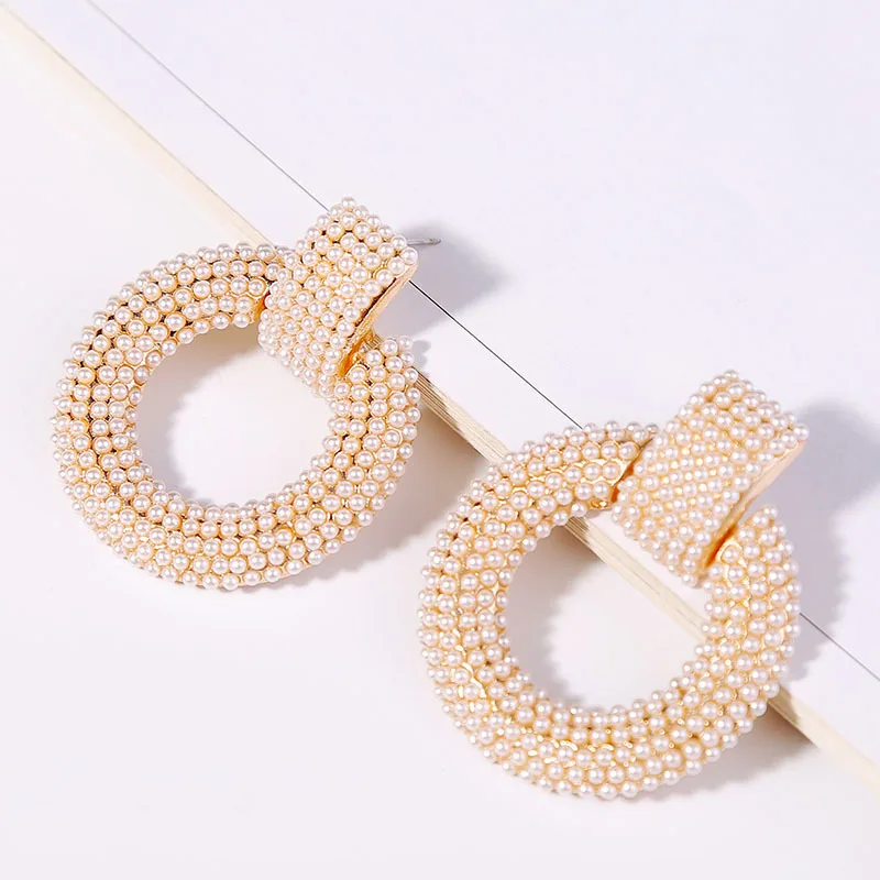 

2020 Real New Aretes The Exaggerate Metal Geometry Of Pearl Earrings Cross-border Contracted Personality Alloy Pendant Jewelry