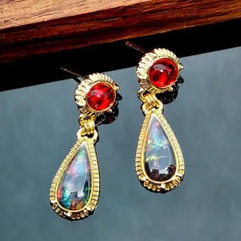 

Classic Retro Red Color Luxury Mirror Drop-shaped Dangle Earrings Fashion Women Wedding Drop Earing Jewelry for Female Gift