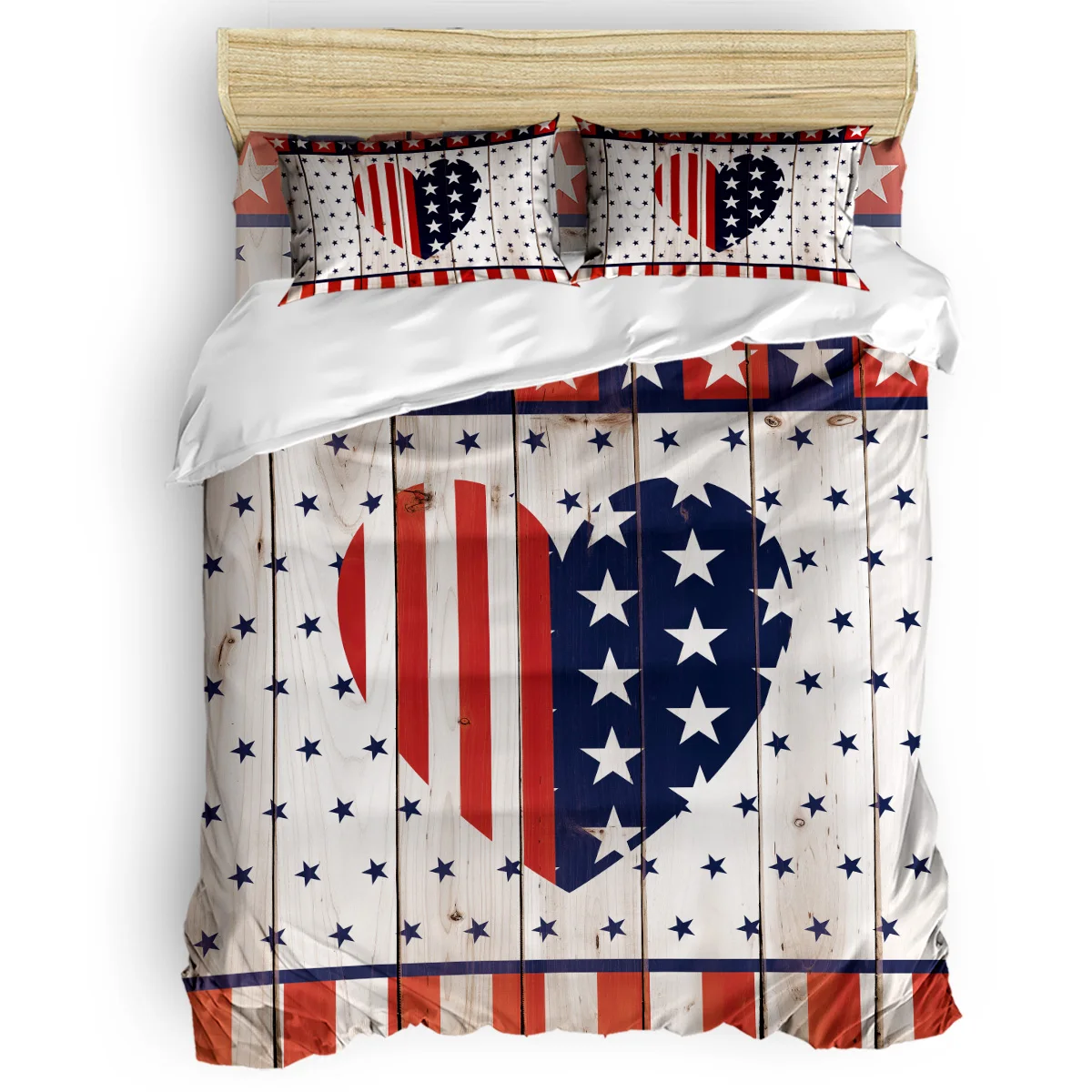 

The Heart of a vintage Wood-grain Flag Vintage Duvet Cover Set View of Folkloric Serape 4 Piece Bedding Set
