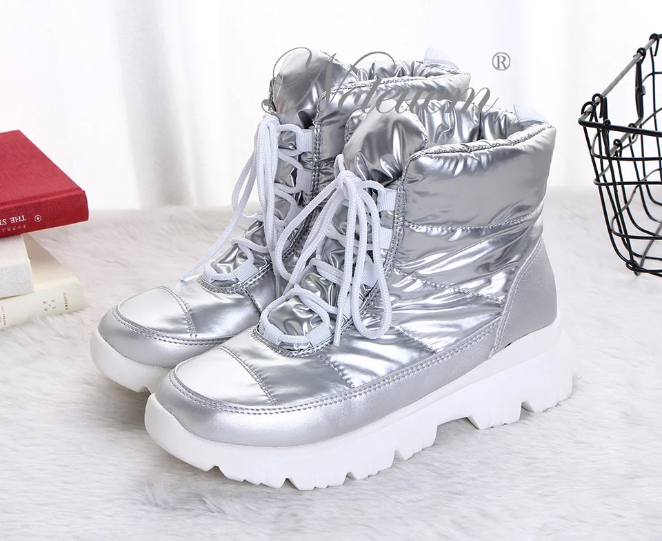 female winter warm Ankle snow boots waterproof platform Flat heel shoes women botte Quilt booties Chunky Thick sneakers fur