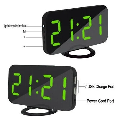 Time Setting LED Digital Alarm Clock Charging Station Phone Charger with Dual USB Port Home Office Electronic Red Plastic