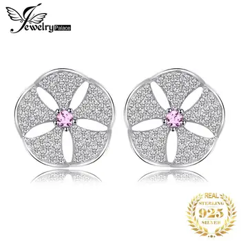 

JewelryPalace Flowers Created Pink Sapphire Cubic Zirconia Stud Earrings 925 Sterling Silver Gifts For Women Fashion Jewelry