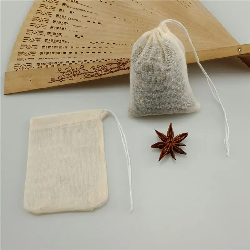 

50 Pcs Disposable Tea Filter Bags Empty Cotton Drawstring Seal Filter Tea Bags T8WE