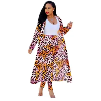 

3XL 4XL Plus Size Spring Autumn 2 Piece Women Sets Cardigan Long Trench Tops And Bodycon Pant Suit Boho Sexy Two Piece Outfits