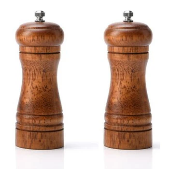 

2 Pack Salt and Pepper Mill, Wood Pepper Shakers with Strong Adjustable Ceramic Grinder - Kitchen Accessories
