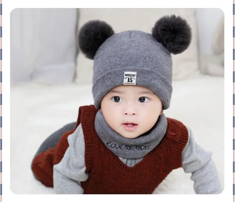 new hat scarf autumn and winter baby hat boys and girls hair ball hat O collar scarf winter warm knitted beanie hat scarf s