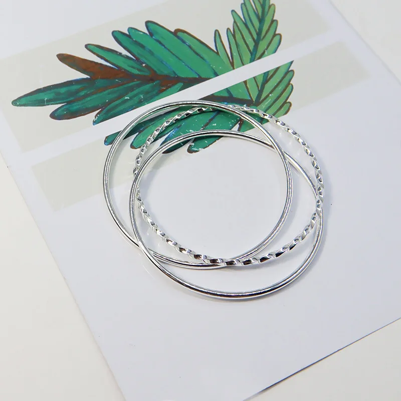 

Sterling Silver Bracelet 999 Pure Silver Fashion Shiny Side Closed-around Three-loop Bracelet-Style Simple Elegant Multi-turn Ha