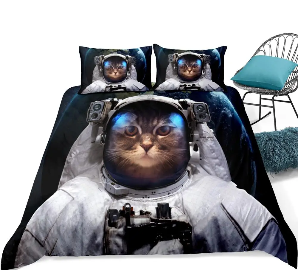 Постельное белье с 3D изображением кошки, космонавта, кота, пододеяльник, набор для детей-подростков, Космический Комплект постельного белья, Звездная Вселенная, пододеяльник, космическая королева, черный, Прямая поставка