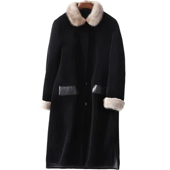 

Mink Fur Collar Wool Jacket Autumn Winter Women Clothes 2020 Real Fur Coat Korean Vintage Sheep Shearling Abrigo Mujer ZT3194