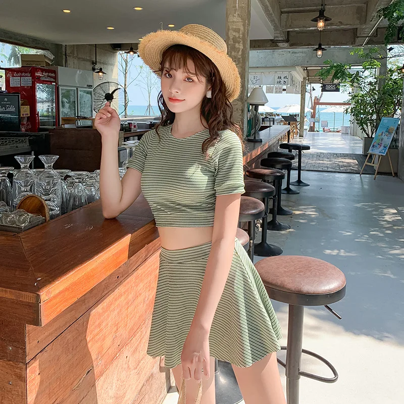

2020 Korean Style Fairy Style Student Swimsuit Belly Covering Slim High Waist Women's Split Swimsuit Wholesale 2991