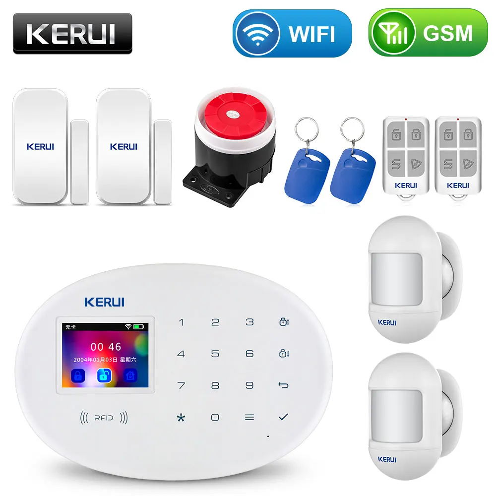 KERUI wifi GSM домашняя система охранной сигнализации с 2,4 дюймов TFT сенсорной панелью приложение управление RFID карта беспроводной умный дом Охранная сигнализация - Цвет: Alarm KIT7