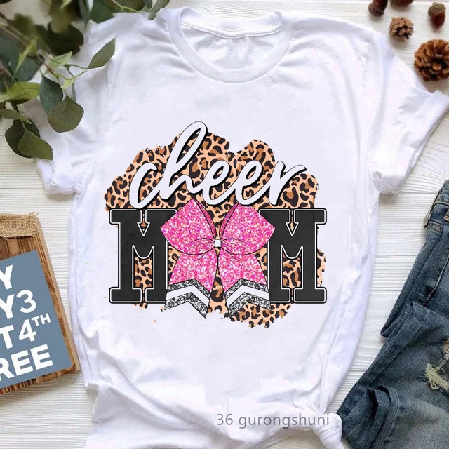 Leopard Cheer Mom Graphic Print T-Shirt A Must-Have for Fashionable Super Moms