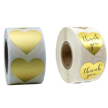 

1000 Pcs Gold Heart Shape Foil Sticker Labels Thank You & Love Heart Stickers