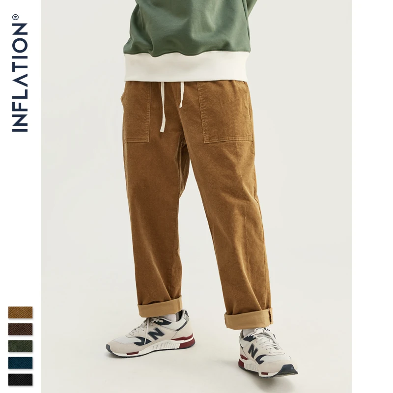 

INFLATION 2019 Collection Men Casual Pants Wide Wale Men Corduroy Slacks Loose Fit Overalls Solid Color Men Corduroy Pant 93325W
