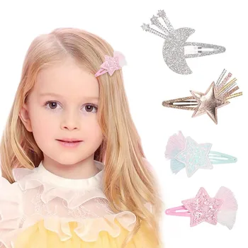 

2019 New Arrivals Kawaii Glittering Pentagram Star Hair Clip For Children Girls Geometric Sequins Star Hairpin Hair Accessories