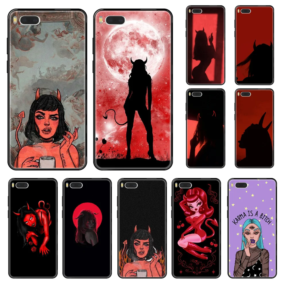 

Devil woman Phone case For Xiaomi Redmi Mi 3 5 6 8 9 A1 2 Max3 Mix2 X SE Lite Pro black silicone bumper 3D shell luxury