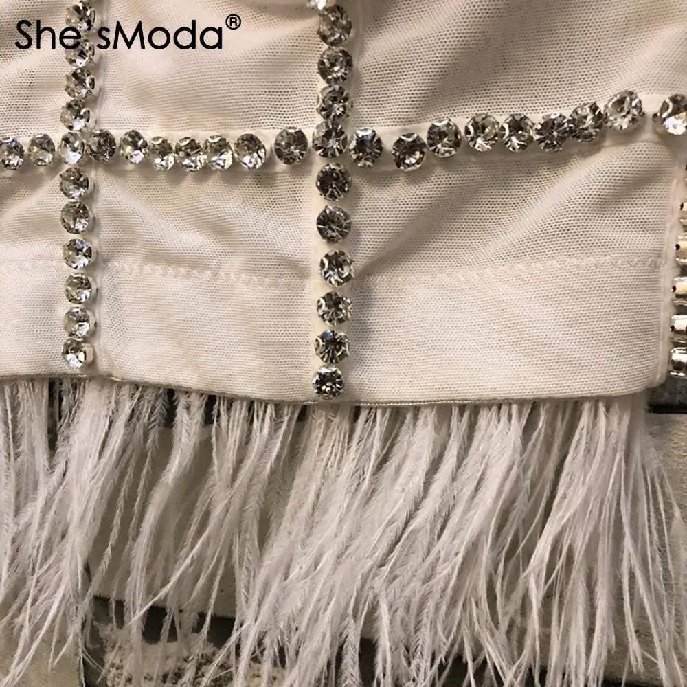 She'sModa новая сетка бриллианты перо бюстье женские без косточек обрезанный Топ жилет размера плюс