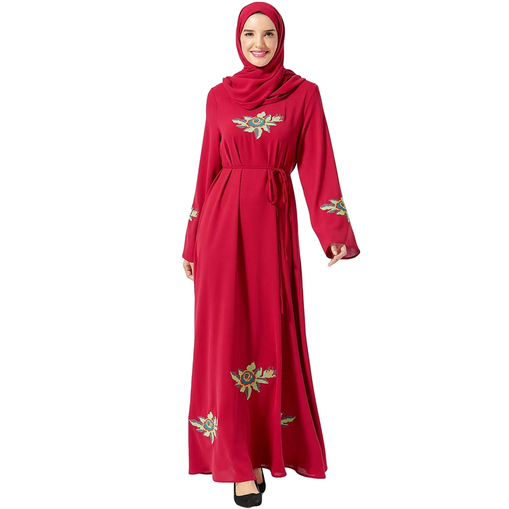 Islamic Abaya Embroidery Kaftan Muslim Women Long Sleeve Maxi Dress Robe Gown Caftan Arab Moroccan Malay Prayer Dresses Fashion