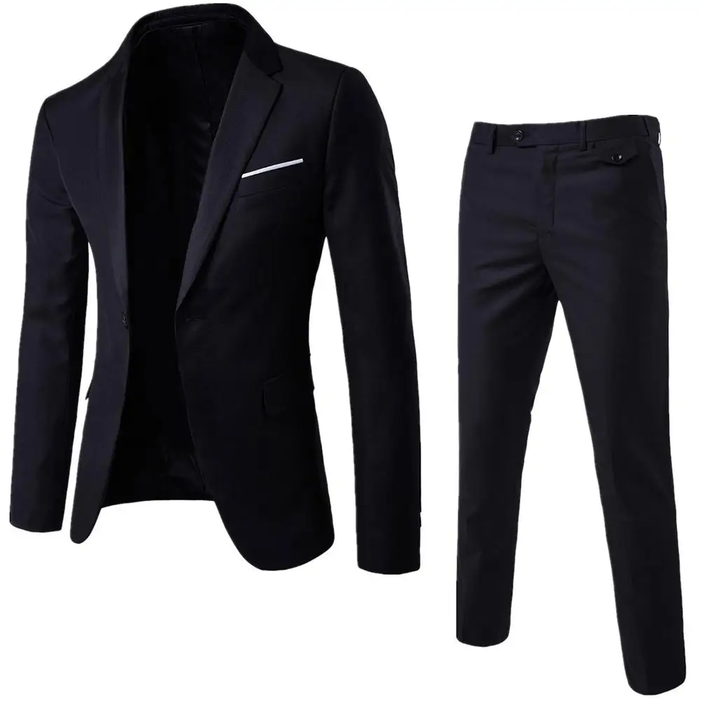 2Pcs/Set Men Suit Plus Size Men Solid Color Long Sleeve Lapel Slim Button Business Suit Work clothes Business suits 2Pcs/Set Men Suit Plus Size Men Solid Color Long Sleeve Lapel Slim Button Business Suit Work clothes Business suits