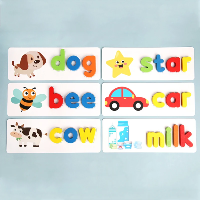 Baoblaze Montessori Wooden Words Spelling Learning Toys for Preschool Kids Early Development