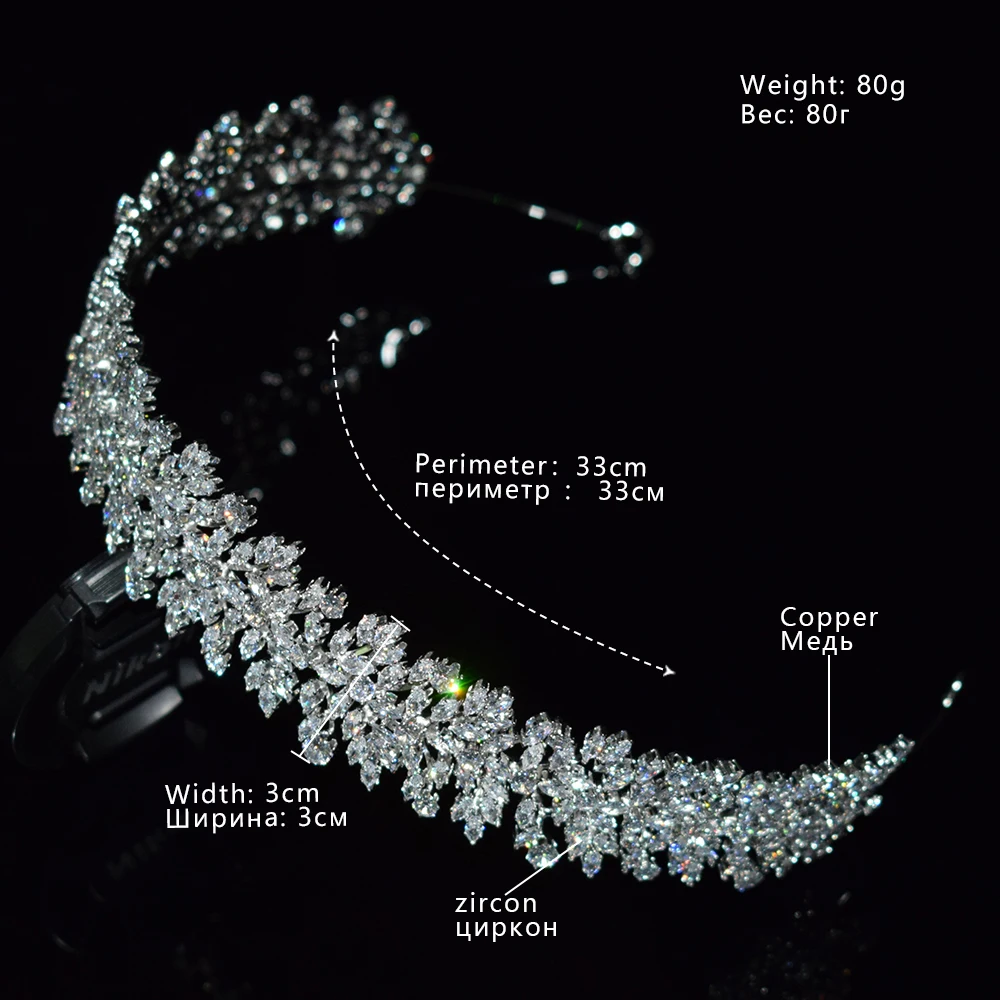 Luxury Cubic Zirconia Headbands Silver Color Bridal Crowns Elegant Headwear Prom Hair Wear Wedding Hair Accessories Party Jewelr