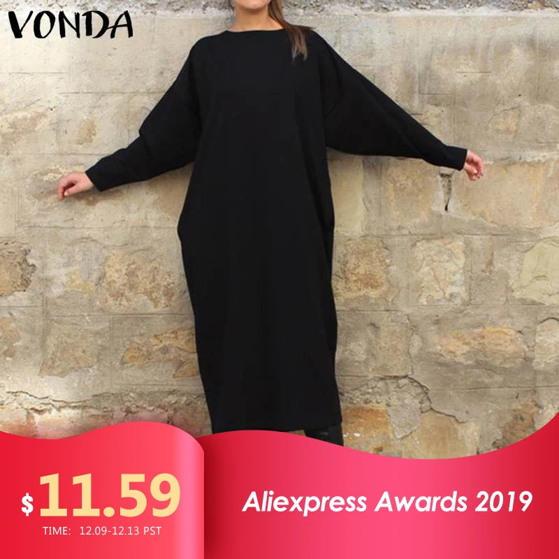 VONDA женское повседневное одноцветное длинное платье модное платье-рубашка с