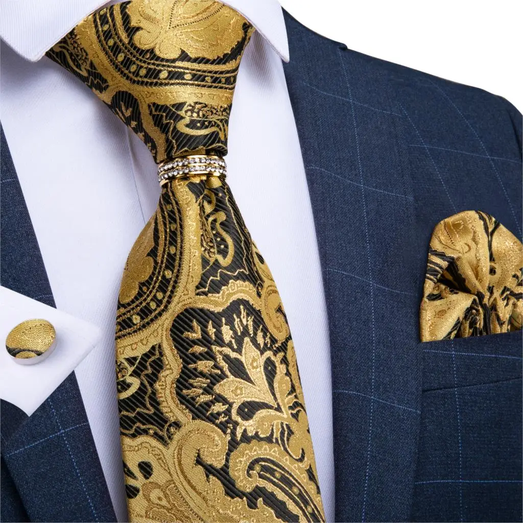 Мужской галстук, голубой, золотой, Пейсли, качественный, Свадебный, для мужчин, галстук, кольцо, Hanky, запонки, шелковый галстук, набор, DiBanGu, дизайнерский, Деловой, JZ03-7281 - Цвет: JZ03-7192