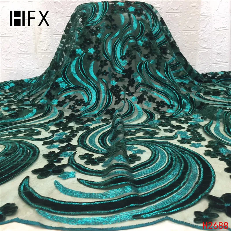 HFX нигерийская кружевная ткань качественное блестящее бархатная ткань с кружевом фуксия розовый вышитый тюль Африканское бархатное кружево ткань H2688