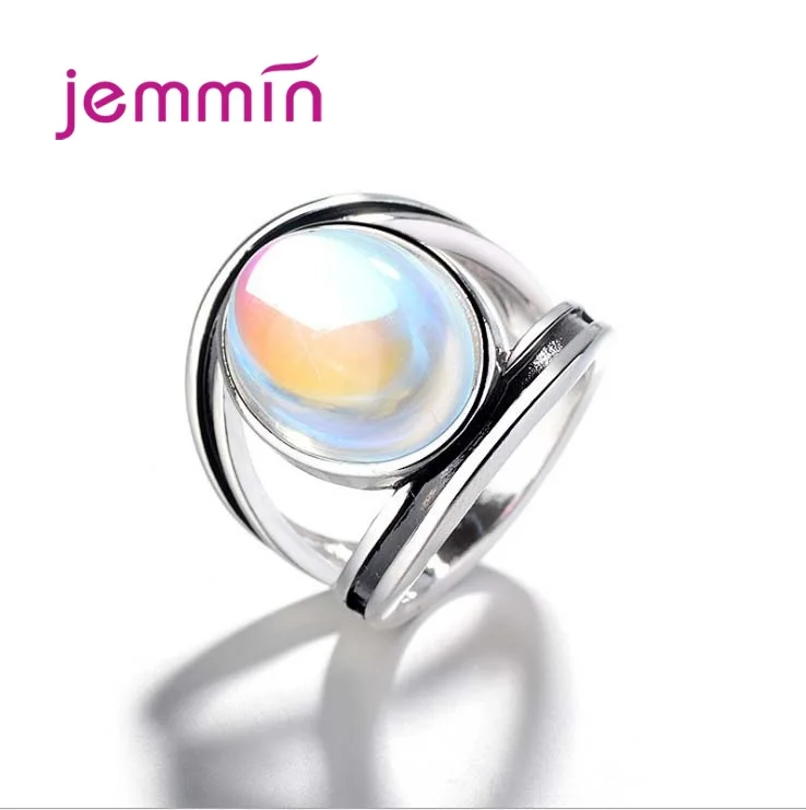 

Round Unique Moonstone Engagement 925 Sterling Silver Rings Vintage Women Fashion Wedding Fine Jewelry Anniversary Gift