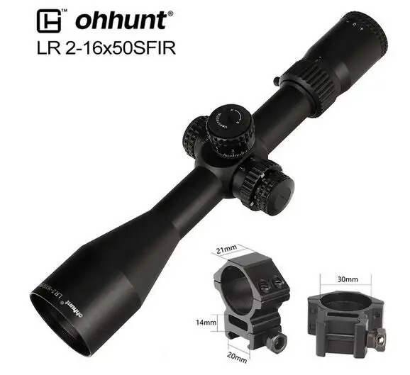 with picatinny rings LR 2-16x50 SFIR охотничий прицел Mil Dot стекло травление сетка Красная подсветка Боковая регулировка параллакса турреты замок сброс Trail прицел - Цвет: with picatinny rings