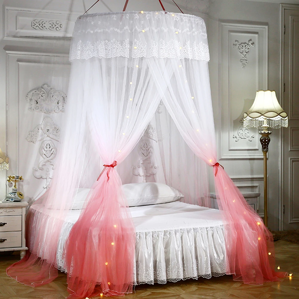 

Ceiling-Mounted Mosquito Net Free Installation Home Dome Foldable Bed Canopy with Hook gradient Princess Ceiling Bed Curtain D30