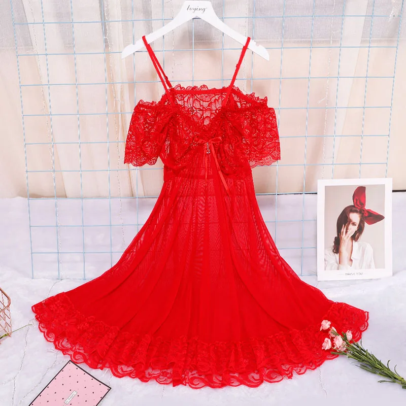 red Дизайн, женские пижамы, пижама женская сексуальное кружевное Ночное платье, ночнушка ночная сорочка ночная рубашка, женское белье, прозрачное ночное белье, Ночная одежда домашняя одежда пижамы женские - Цвет: red