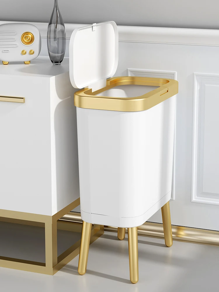 2 gal. Golden Bathroom Waterproof Slim Plastic Intelligent Trash Can W