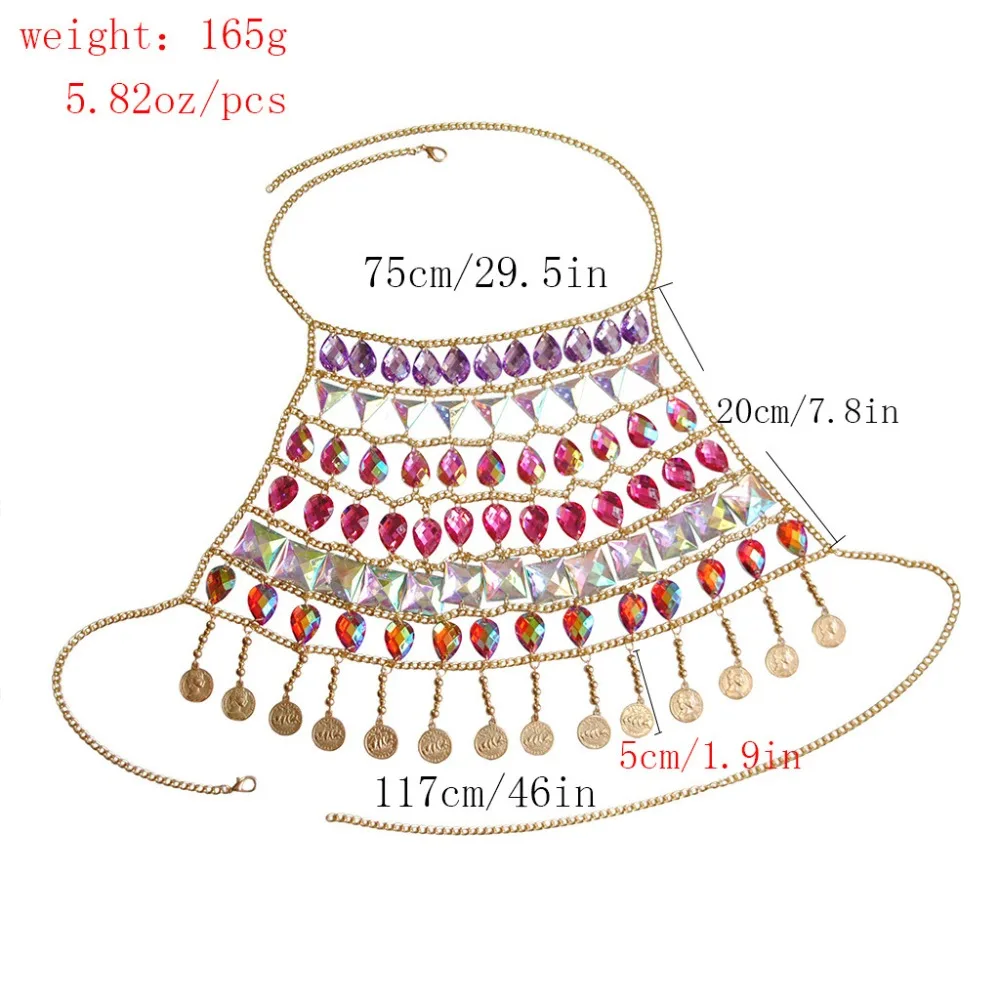 Boho Rhinestone Body Chains Beach Bikini Chain Bra Fashion Charm Harness Body Accessories Jewelry for Women and Girls