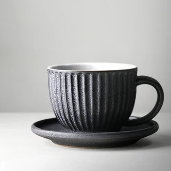 

230cc Japanese Style Coarse Pottery Coffee Cup with Saucer Ceramic Pull Flower Latte Cup Afternoon Teacup Coffee Milk Water Mug