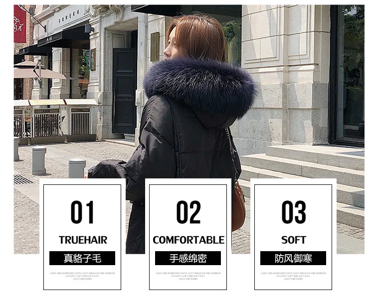 Photo Shoot Autumn And Winter New Style White Duck down Jacket Women's Mid-length Genuine Fur Collar Straight-Cut Warm Thic
