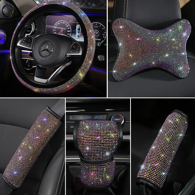 Красочные Bling Стразы чехол рулевого колеса автомобиля кристалл чехол на автомобильный ремень безопасности подлокотники крышка интерьерные аксессуары для женщин