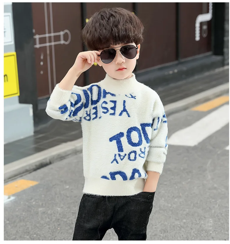 Kid Boy's Sweater Pullover New Autumn Children's Plush Thickened Knitwear Letter fashion Teenagers sweater 4-16 Years Old