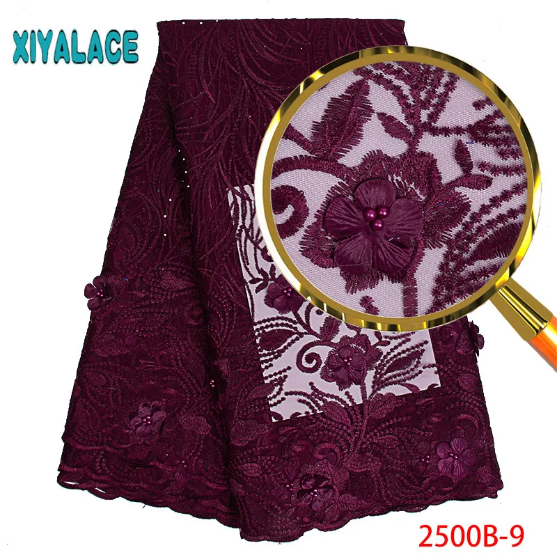 3D Laces High Quality, Beaded Nigerian Lace Fabric, Embroidery French Tulle Lace with Stones for Bridal YA2500B-4