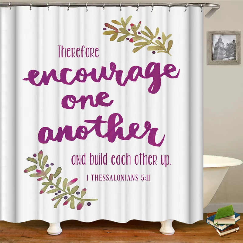 Plant letter polyester printing waterproof shower curtain bathroom shower with high quality curtains