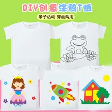 Детская белая футболка, ручная роспись, галстук-краска, для детского сада, ручная работа, рисунок «граффити», чистый хлопок, рубашка для культуры