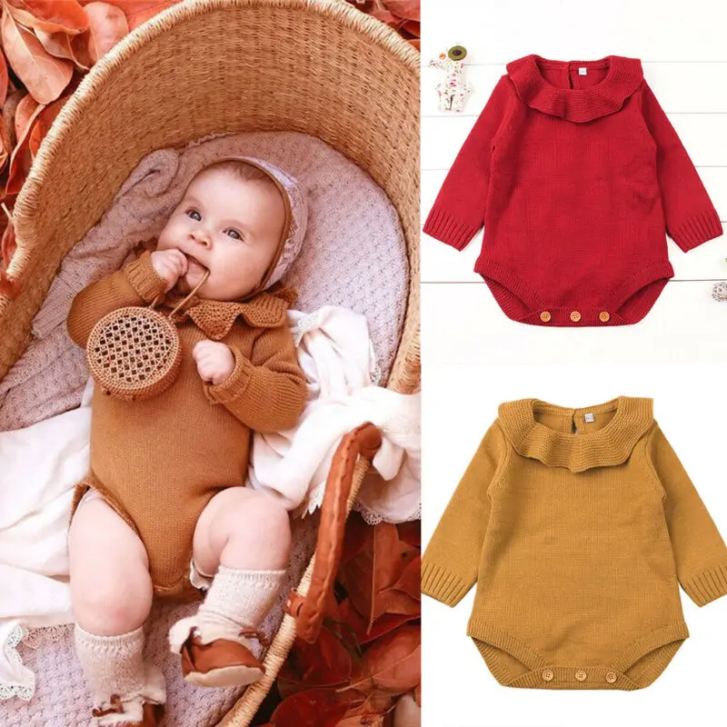 Newborn Baby Girl Knit Warm Romper Bodysuit Jumpsuit Outfits Set Kids Clothes
