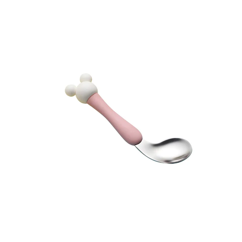 Ложка для новорожденного ребенка из полипропилена, вилка, милые Мультяшные столовые приборы, высокое качество, нержавеющая сталь, детская посуда для кормления, вилка, ложка - Цвет: Pink spoon
