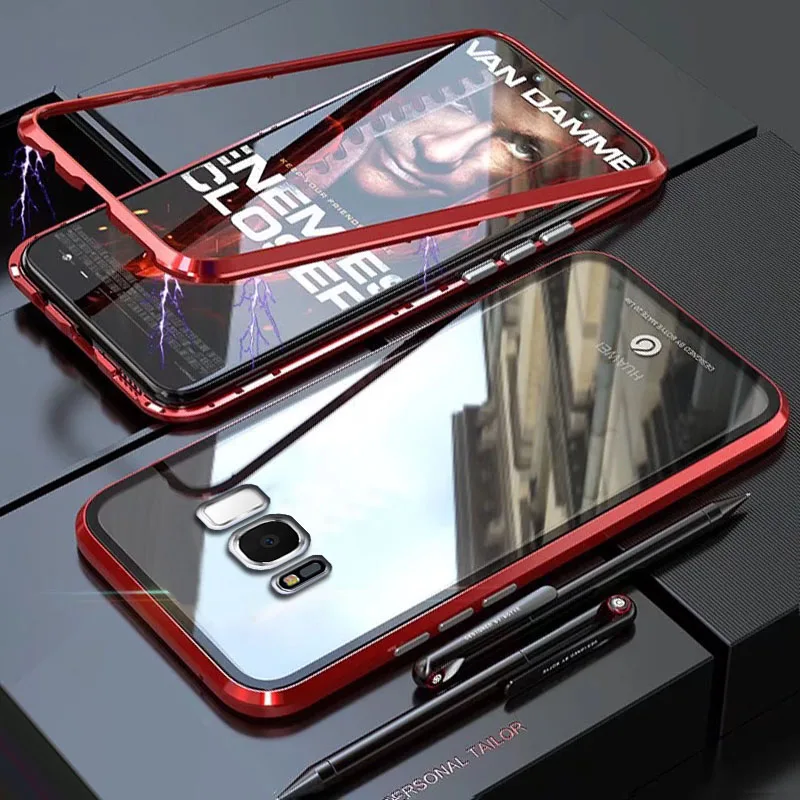 Чехол YonLinTan Coque для Samusng Galaxy S8 Plus S 8 S8Plus, Металлическая магнитная рамка, жесткое закаленное стекло, задняя крышка для телефона
