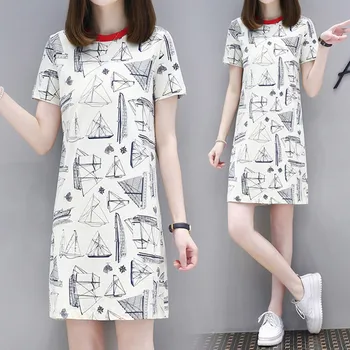 

Women's O-neck Cartoon Printing Show Thin Short Sleeve Dress Summer Sundress Clothes 2020 Платья Женские