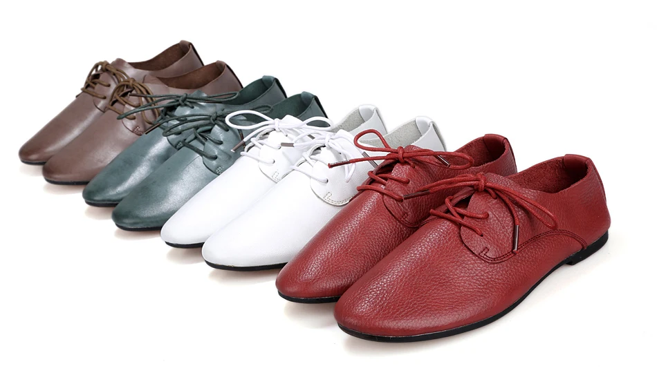 

YOUQIJIA Women Spring Genuine Leather British Style Lace-Up Shallow Solid 4-Color Fashion Casual Shoes