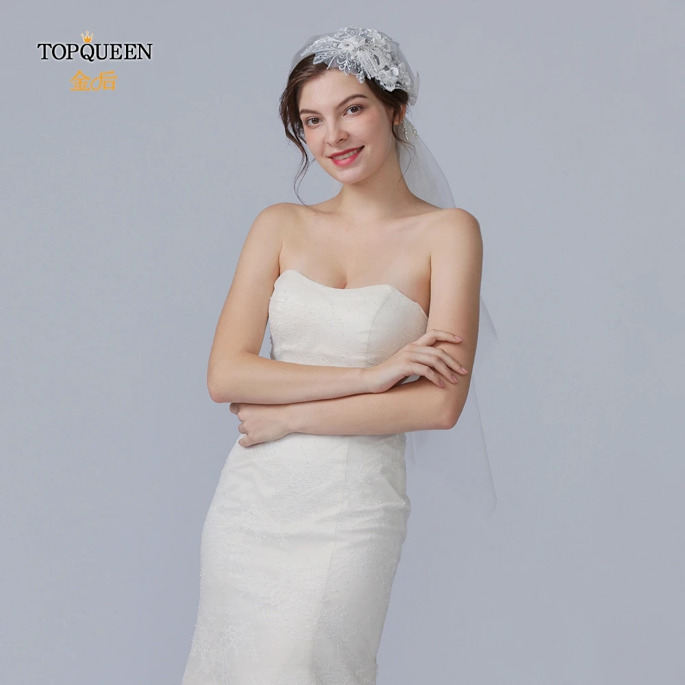 TOPQUEEN V45 в наличии двухслойная свадебная вуаль с кромкой из ленты жемчугом белый
